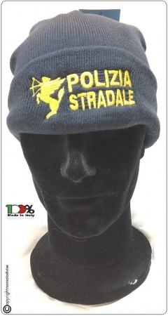 Berretto Zuccotto Papalina Invernale Blu Royal Polizia Stradale con Ricamo e Scritta  Art.TUS-28