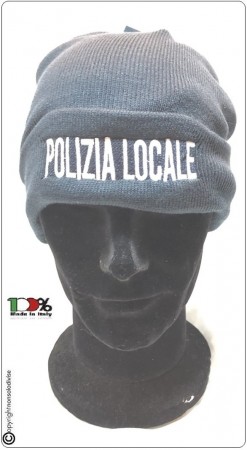Berretto Zuccotto Papalina Watch Cap Invernale Nero con Ricamo Polizia Locale Art.TUS-43