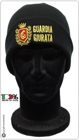 Berretto Zuccotto Papalina Watch Cap Invernale con Ricamo Guardia Giurata Logo Rosso Art.CAP-GG