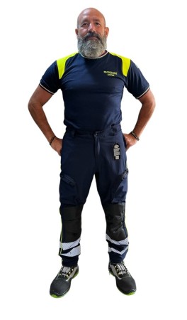 Pantalone Elasticizzato Professionale Certificato Levante Blu Navy Bordatura Gialla Protezione Civile Soccorso Sanitario 118 Art. 26049