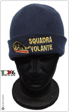 Berretto Zuccotto Papalina Invernale Blu Royal  con Ricamo Polizia di Stato PS Squadra Volante Art.TUS-29