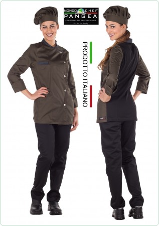 Giacca Cuoco Chef Sartoriale Donna  Danimrca Verde Militare Pangea Personalizzata con Nome Ricamato Art.DN0703