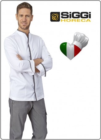 Giacca Professionale Cuoco Chef Victor Profili Grigi Siggi Horeca Italia Nuovo Modello Personalizzabile con Nome Art.28GA0218-G   