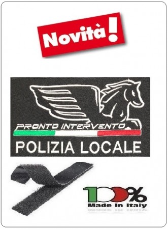 Patch Toppa con Velcro Polizia Locale Nuovo Logo Nazionale Nero + Bandiera modello Piccolo cm 5x10 Art. PL-NEW-1