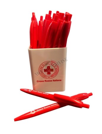 Penna Team Confezione Penne 20 pezzi + Portapenne Scrivania Croce Rossa Italiana CRI Idea Regalo Prodotto Ufficiale Art. COL-CRI