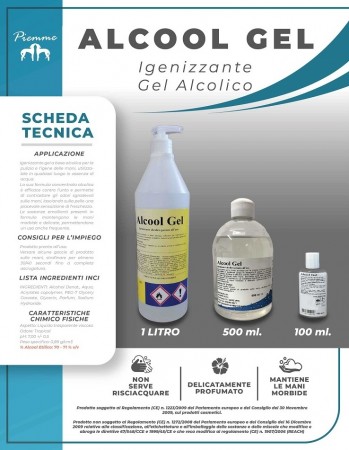 Gel Igienizzante per Mani Alcol Gel Igienizzate Gel Acrilico Formato 1 litro - 500ml - 100ml  Alcol 70/71% Piemme Art.PM-1