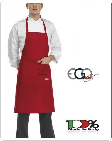Grembiule Cucina Pettorina con Tascone cm 90x70 Rosso Fuco  Ego Chef Italia Art.6103007C