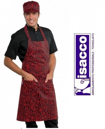 Grembiule Cucina Pettorina con Tascone cm 90x70 SUSHI Nero + Rosso  Isacco Art.087073