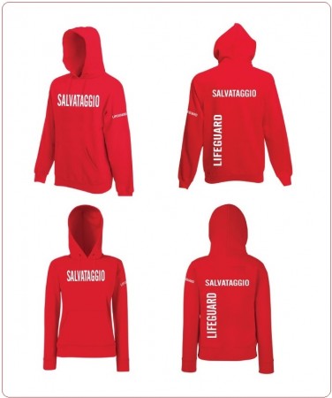 Felpa con Cappuccio in Cotone Uomo o Donna con Stampa Salvataggio Lifeguard Bagnino Novità Art. LIFE-3