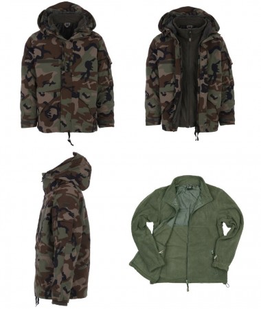 Giacca Giubbino Parka Woodland con Pile Interno U.S. Cappuccio Fisso   Militare Vigilanza Tempo Libero Caccia Pesca Art. 129865 