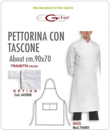 Grembiule Cucina Pettorina con Tascone cm 90x70 Bianco  Art.6103001N