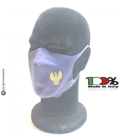Mascherina Protettiva Modello Adulto Polizia di Stato nuovo logo prodotto Ufficiale Lavabile da 20 a 40 Volte COVID-19 Art. TUS-PS-M