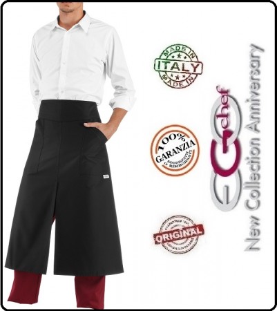 Grenbiule Falda Lunga con Spacco Cut Black 90x100 Cuoco Chef Barman Ego Chef Italia Art.Y712002 