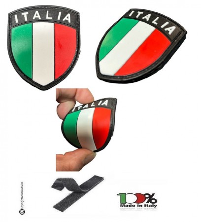 Scudetto Patch Toppa Gommata con Velcro 3D PVC Italia Per Tuta OP Polizia Carabinieri Guardie Giurate GPG Bordo Nero Art. PVC-19