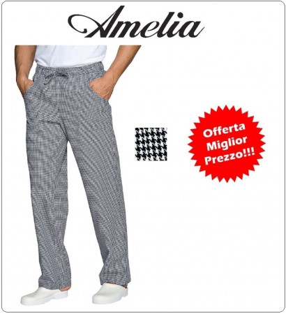 Pantalone Unisex Professionale da Cuoco Coulisse Chef Sale e Pepe 100% Cotone Tinto in Filo By Amelia Primo Prezzo per Scuola Alberghiera   FINE SERIE  Art.AMELIA-2