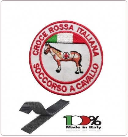 Patch Toppa Ricamata Bianca con Velcro Croce Rossa Italiana CRI Soccorso a Cavallo cm 8.00 DAE Art.CRI-P2