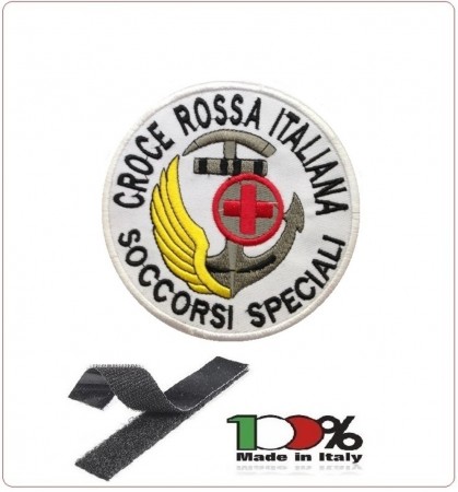 Patch Toppa Ricamata con Velcro Croce Rossa Italiana Soccorsi Speciali Terra Mare Aria cm 6.00 DAE Art.CRI-P14