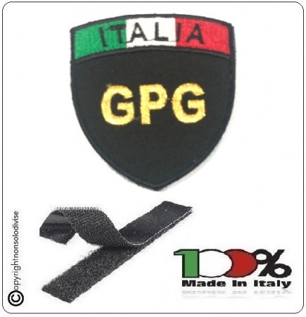 Patch Scudetto con Velcro Guardie Particolari Giurate GPG  Nero + Bandiera Art.GPG-1-IPS-IT