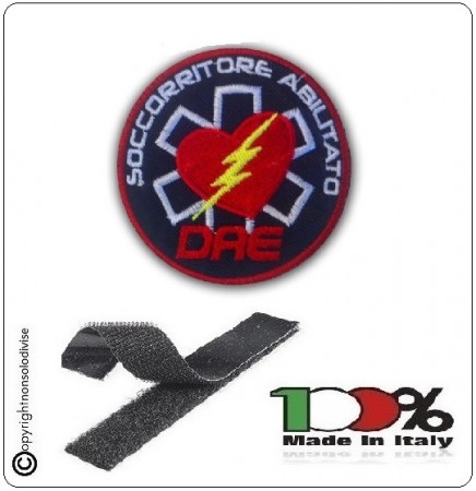 Toppa Patch con Velcro con Logo e Scritta Soccorritore Abilitato DAE  Art.DAE-LAMPO