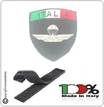 Patch Scudetto con Velcro Paracadutisti Folgore Parà Militare Nero + Bandiera Art.PAR-X