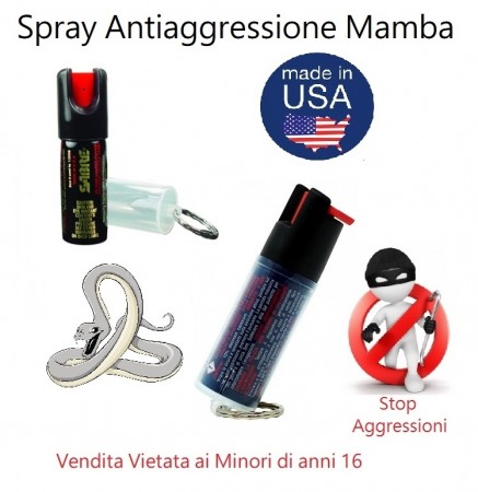 Spray Antiaggressione Anti Aggressione Portachiavi Mamba Difesa Personale Libera Vendita Art. MM-MAMBA