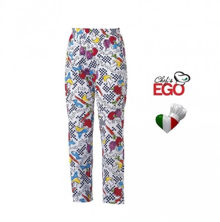 Pantalone Pantaloni Pants Hose Coulisse Cuoco Chef Professionale Ego Chef Italia Fantasy Art. 3502102A
