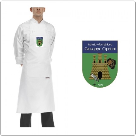 Grembiule Cucina Cuoco Chef con Pettorina e Tascone cm 90x70 Bianco con Ricamo Istituto Alberghiero Giuseppe Cipriani Adria  Art.6103001N-ALB