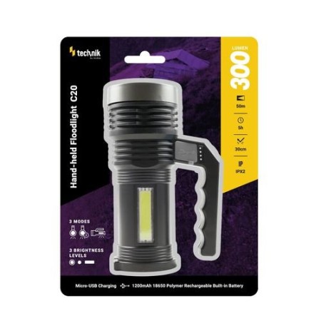 Torcia Ricaricabile Technik Hand Reflector C20 (con batteria) XPE LED + micro USB 300 lumen Protezione Civile Guardie Giurate GPG IPS Art. MT-C20