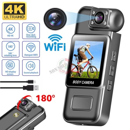 Body Cam Mini Telecamera Professionale per Divisa WiFi 4K 1080P HD Touch screen IPS da 2 Pollici Visione Notturna Videoregistratore Guardie Giurate GPG IPS Carabinieri Polizia Mini Cam Art. EFDD0053