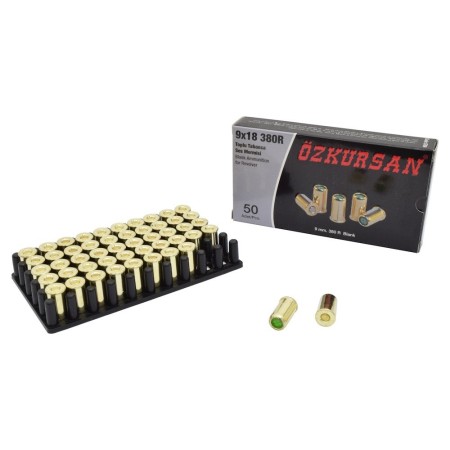 Cartucce a Salve Proiettili a Salve Calibro 9x18 mm Calibro 380R  per Automatiche e Revolver Confezione 50 Colpi  Pistole a salve Scacciacani OZKURSAN Art. CT14