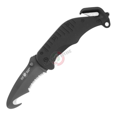Coltello da Salvataggio con Lama a Uncino Nero ESP Soccorso 118 Protezione Civile Croce Rossa Art. NU107