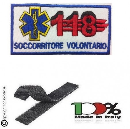 Patch Ricamata 118 Soccorso Sanitario con Velcro SOCCORRITORE VOLONTARIO  Art. NSD-118SV