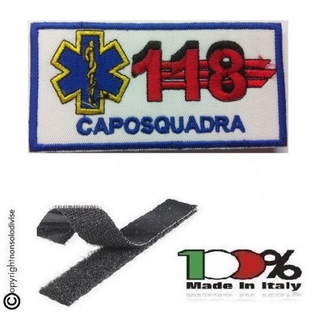 Patch Ricamata 118 Soccorso Sanitario con Velcro CAPOSCQUADRA  Art. NSD-118C