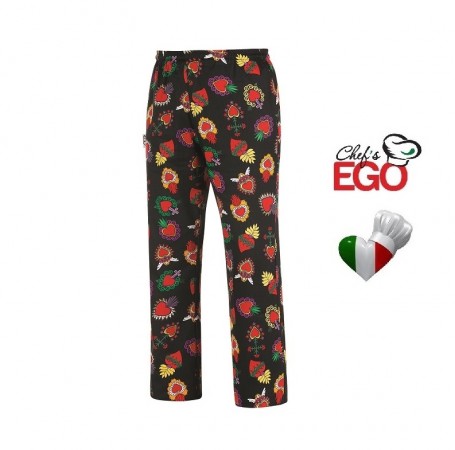 Pantalone Pantaloni Pants Hose Coulisse Cuoco Chef Professionale Ego Chef Italia  Hearts Art. 3502139A