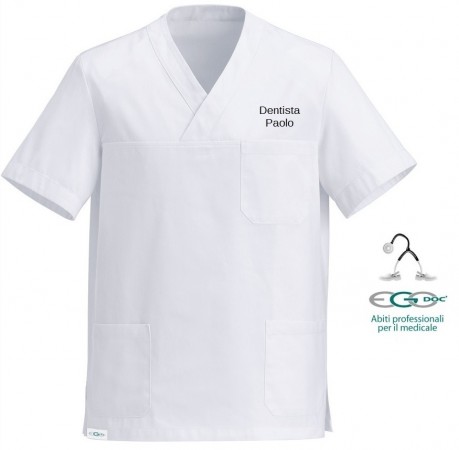 Casacca Leonardo M/C collo a V 100% Cotone Personalizzabile con Nome Medicale Bianca Medico Infermiere Dentista Art. 5500001A
