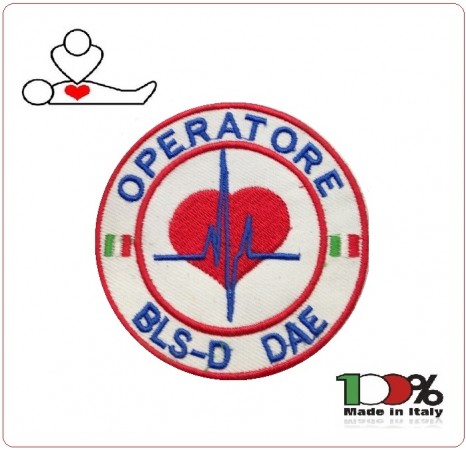 Patch Toppa Ricamata Bianca con Velcro D.A.E. OPERATORE BLS-D cm 6.00 DAE Art.DAE-37