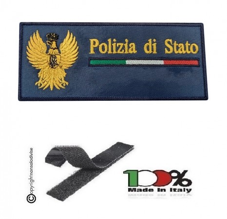 Toppa Petch Targhette con Velcro Logo + Scritta Polizia di Stato Prodotto Ufficiale cm 10x5 Art. MP-PSX