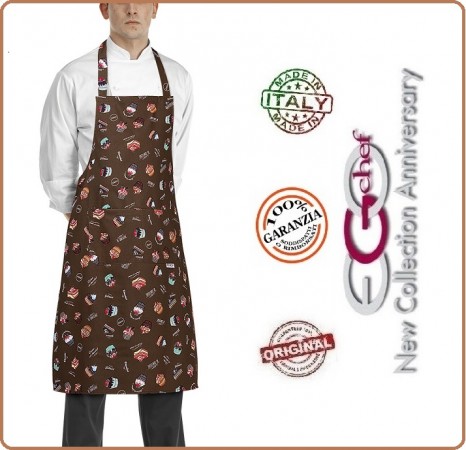 Grembiule Cucina Pettorina con Tascone cm 90x70 Sweets Dolci Cioccolato Ego Chef Italia  Art. 6103136A