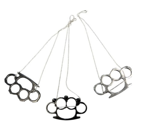 Collana Tirapugni Autodifesa Acciaio - Cromato - Nero - Nero con Teschi  New Art. BELLO-2