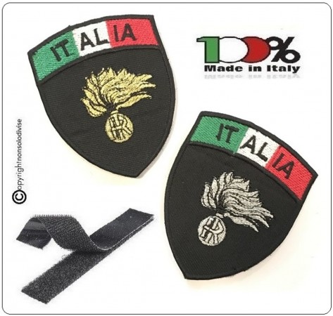 Patch Scudetto Ricamo a Macchina Con Velcro Italia + Carabinieri CC Per Tuta OP  Art.NSD-IT-CC - fiamma argento