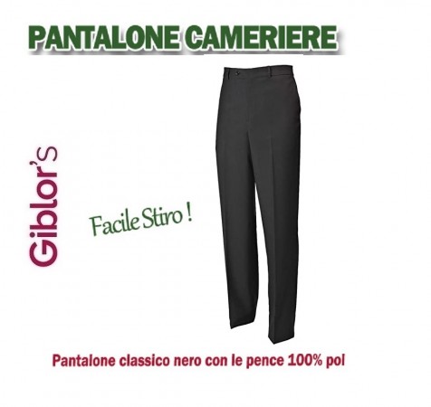 Pantalone Professionale Anti Macchia Nero Facile Stiro Cameriere Sala Hotel Reception Bar Ristorante Giblor's Art. 90