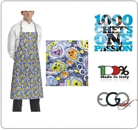 Grembiule Cucina Pettorina con Tascone cm 90x70 DOGS & CATS Ego Chef Italia Art. 6103146A