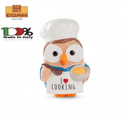 Gufo Gufetto Goofi Cuoco Salvadanaio I Love Cooking Idea Regalo o Bomboniera Collezione Porta Fortuna EGAN Prodotto e Dipinto a Mano in Italia Art. ML36LV/2CK