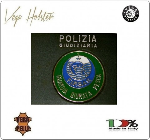 Placca con Supporto Cuoio Da Inserire Al Portafoglio Guardia Giurata Pesca 1WG Vega Holster Italia Art. 1WG-82