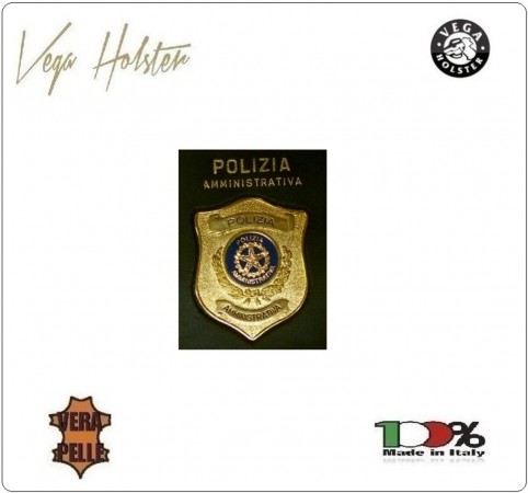 Placca con Supporto Cuoio Da Inserire Al Portafoglio Polizia Amministrativa 1WG Vega Holster Italia Art.1WG-108