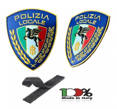 Patch Toppa Scudetto con Velcro PVC 3D  ITALIA + LOGO Polizia Locale Pegaso New Art. PVC-11