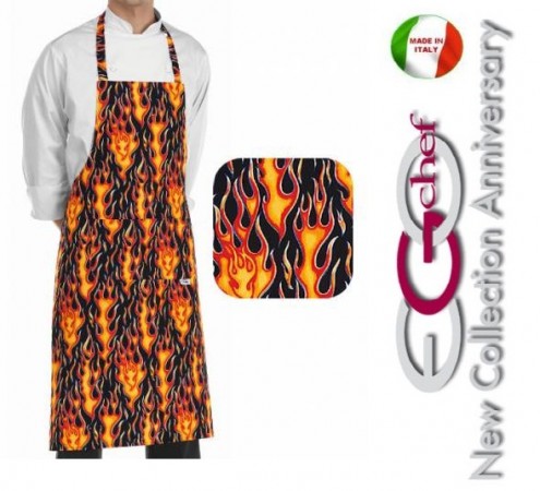Grembiule Cucina Pettorina con Tascone cm 90x70 Flames Art.6103110A