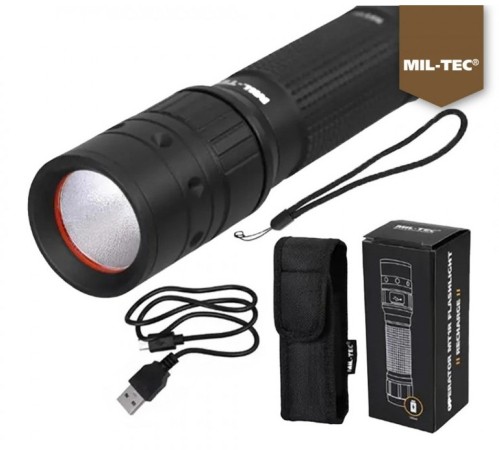 Torcia Tattica Ricaricabile con Fodero Mil-Tec - Operator MT1R Rechargeable Flashlight - 500lm Guardie Giurate Polizia Carabinieri GPG IPS Art. 15153000