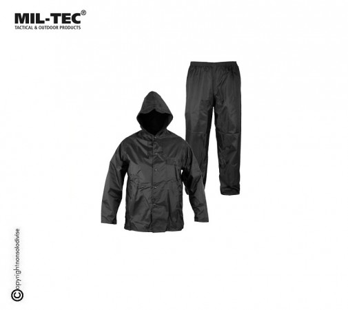 Tuta Completo Giacca + Pantaloni Anti Pioggia Nero MIL-TEC Vigilanza Tempo Libero Caccia Art. 10625002