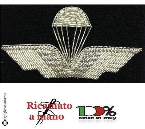 Brevetto Paracadutismo Abilitazione Lancio Ricamato a Mano Canutiglia Argento Civile Art. NSD-BREV2